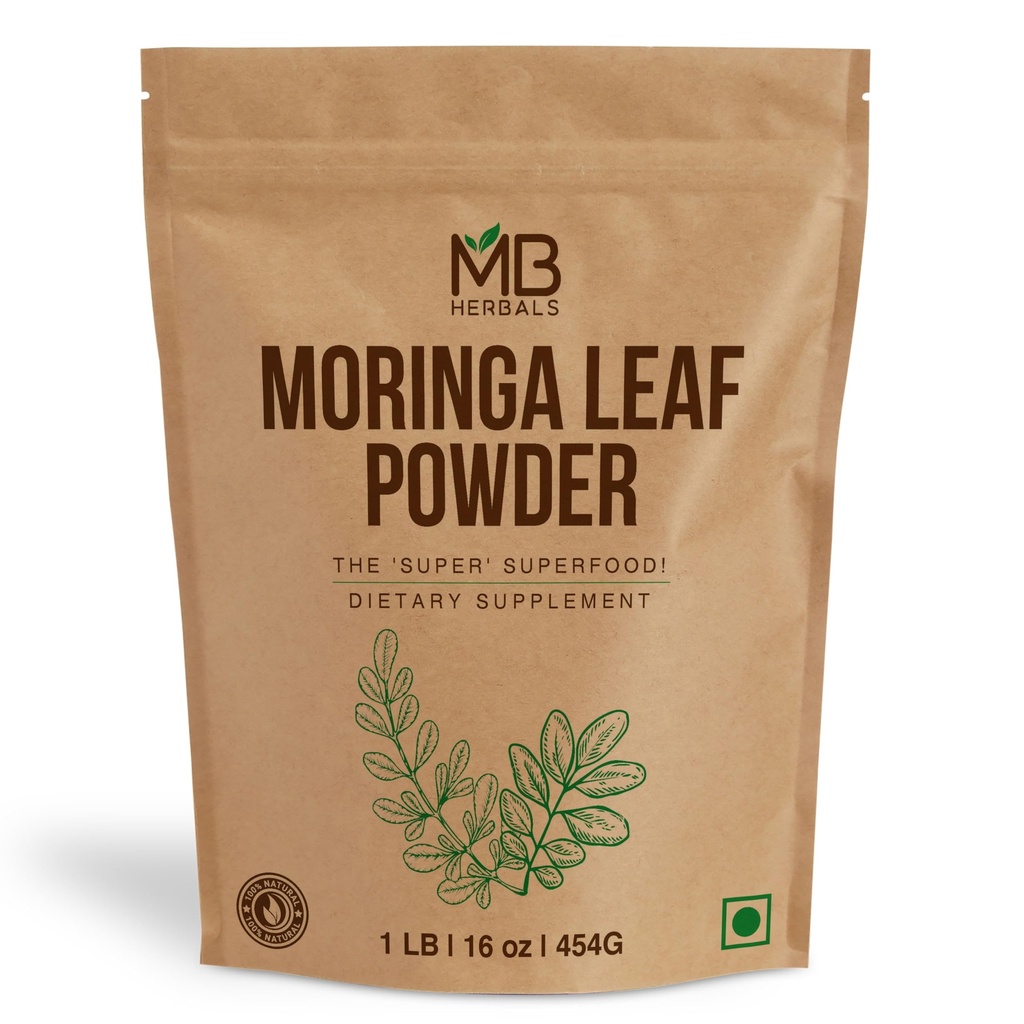 MB Herbals Moringa Leaf w proszku 1 lb / 16 oz (454 Gram) w proszku Pure Moringa w proszku 124; 100% w proszku Pure Moringa w proszku; Easy Mixes in Drinks & Smoothies w proszku 124; Brak środków konserwujących