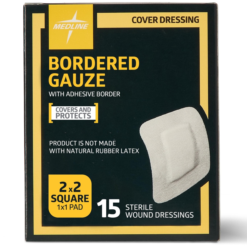 Medline Bordered Gaze, 2 "x 2" Adhesive Wyspa opatrunek, Steryl, 15 Hrabia