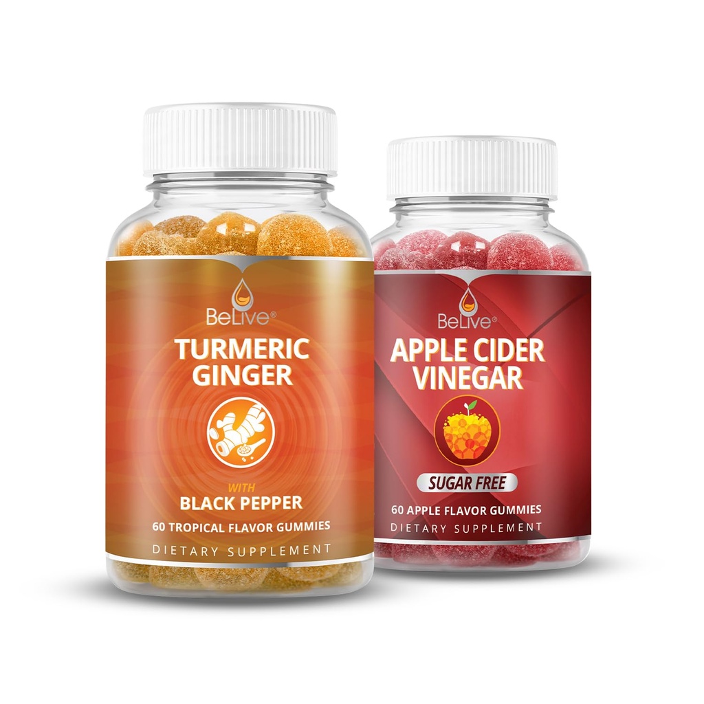 BeLive Turmeric i Jabłkowy Cydr Gummies do wsparcia inmune, Wsparcie Mobilności, Detox, Cleanse i Digestive Health