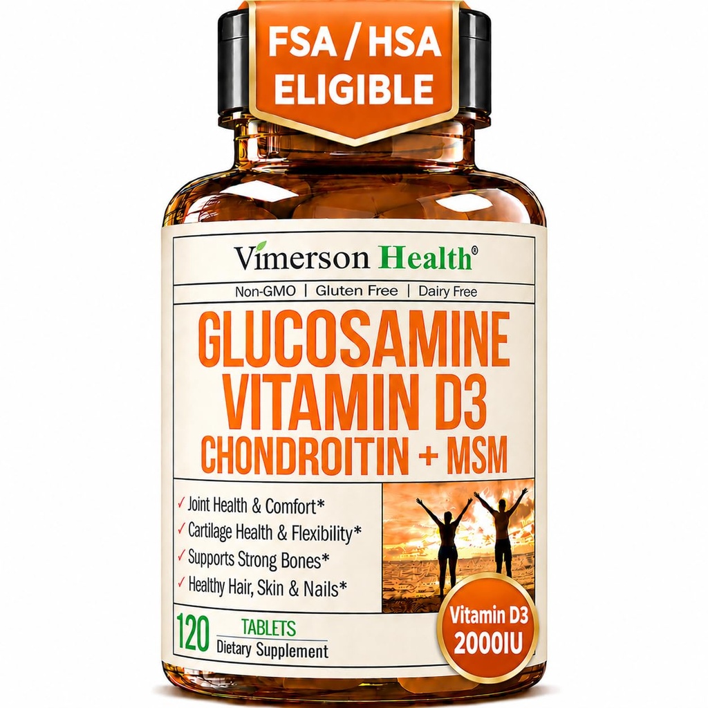 Glukozamina Chondroitin z witaminą D3 2000IU - Kwalifikujące się do FSA Wspólne Suplementy dla Mężczyzn i Kobiet - Joint Health, Hair Skin Nails, Bone Health & Comfort z MSM, Vit D, Bromelain & Boswellia - 120 Tabs