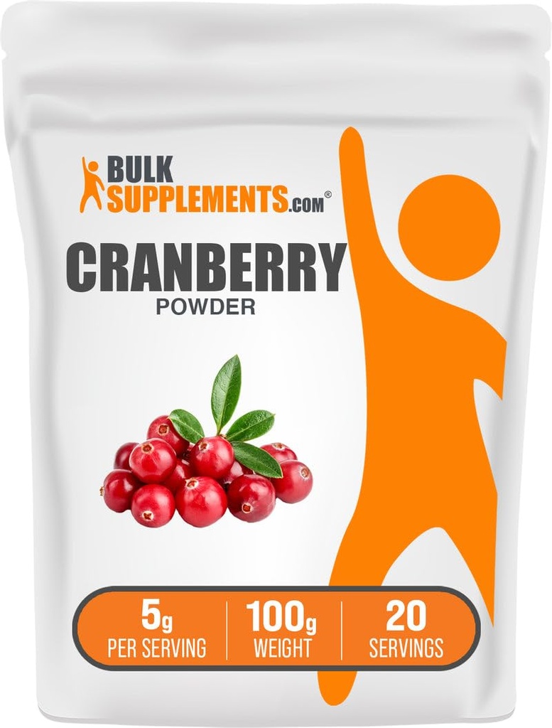 BulkSupplements.com Proszek żurawinowy - Suplementy żurawinowe dla kobiet i mężczyzn, Suszone żurawiny - Niesłodzone i Gluten Free, 5g na Serving, 100g (3.5 oz) (Opakowanie 1)