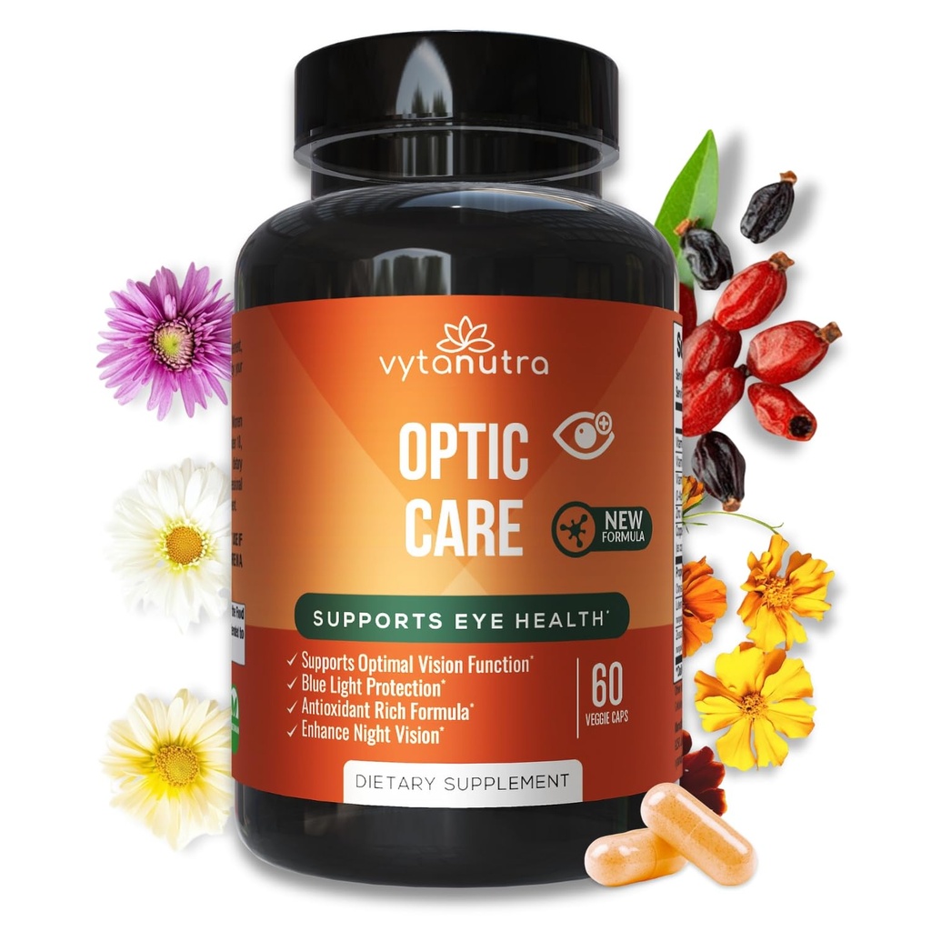 Optic Care Eye Vitamins – Lutein, Zeaxanthin, Vitamins A C E, Zinc, Copper – Antioxidant & Micronutrient Formula with Chrysanthemum & Goji Berry for Vision Support & Eye Strain Relief – 60 Capsules