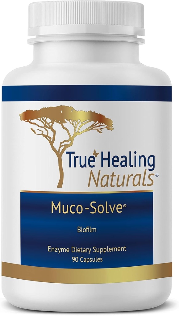 True Healing Naturals - Muco- Rozwiązywanie biofilmu - Restoration Gut i Gut Health - Unikalne połączenie enzymów w celu rozpuszczenia polisacharydu i fibryny Składniki biofilmu - 90 Kapsułki