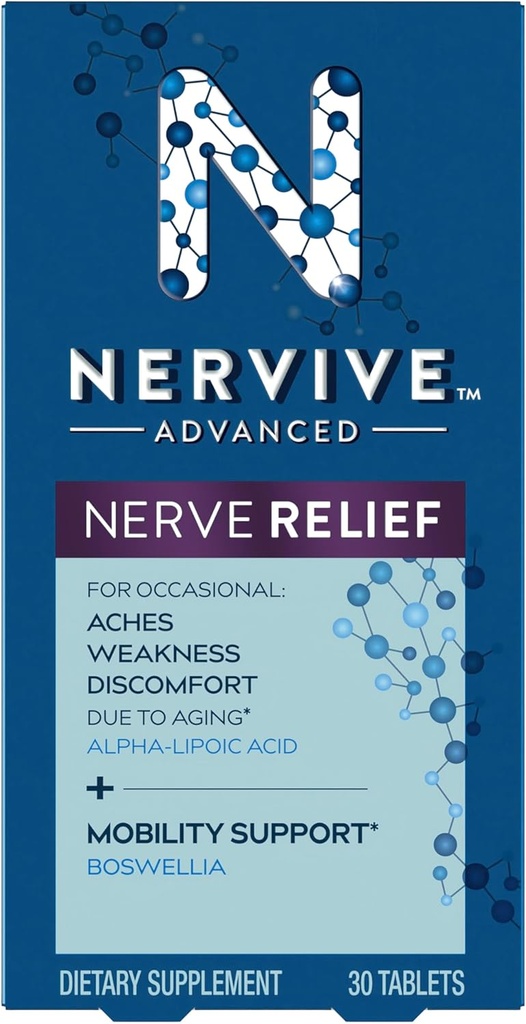 Nervive Advanced Nerve Relief + Mobility, z kwasem lipoicznym Alpha pomóc zmniejszyć Nerve Aches, Słabość, & Discomfort * † i Boswellia do promowania mobilności *, Witaminy B12, B6, B1, 30 Tabletki