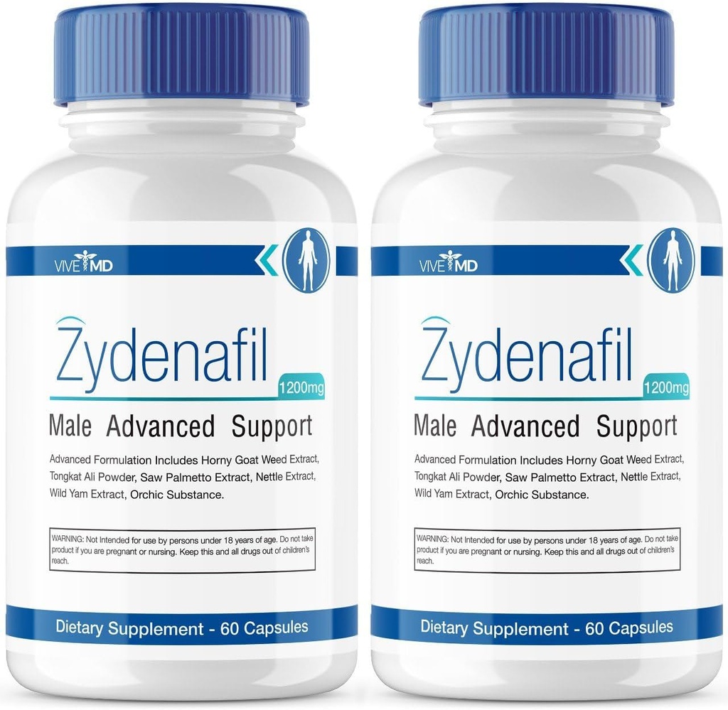 VIVE MD Tabletki Zydenafil dla mężczyzn Zaawansowana Formuła - Tabletki Zydenafil - Zydenafil 1200mg dla maksymalnej mocy z Tongkat Ali, Saw Palmetto, Napalone Kozie Opinie (2 opakowania)