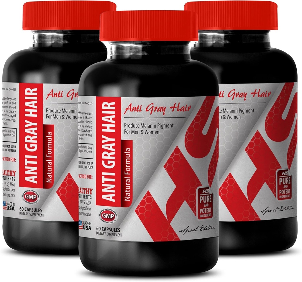 Kwas foliowy z b12 - Anti Gray Hair Natural Formula - Wsparcie skóry i paznokci (3 butelki)