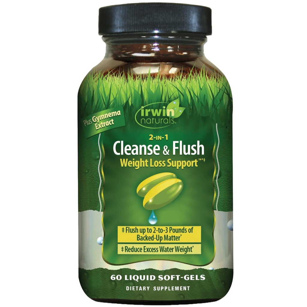 Irwin Naturals 2- in-1 Cleanse & Flush Weight Loss Support - 60 Płynne żele soft- Flushs Digestive Tract & Redukuje Bloating - 30 Łączne służby