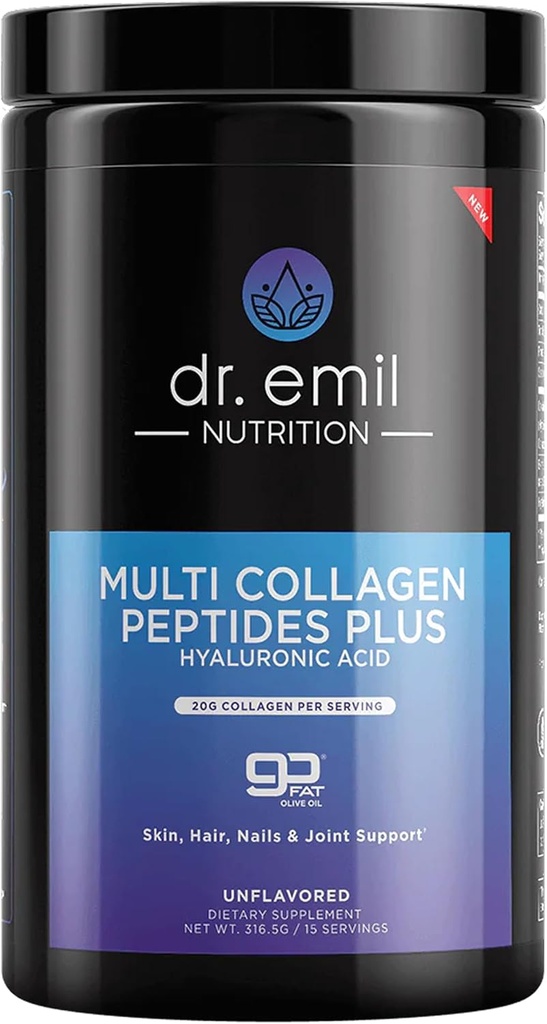 DR. EMIL NUTRITION Multi Collagen Peptydes Powder - 20g niearomatyzowanego hydrolizowanego białka kolagenu Proszek z kwasem hialuronowym do włosów, skóry, paznokci i łączników - 15 Służenie
