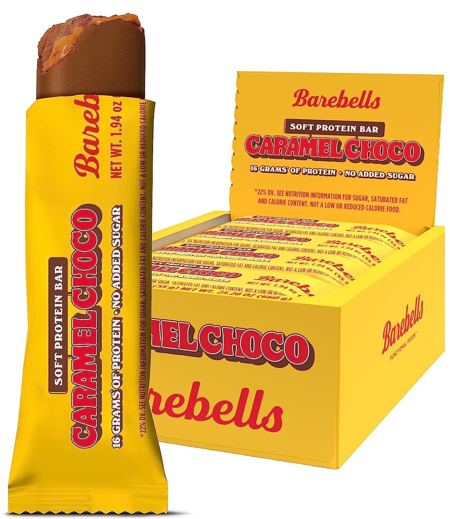 Barebells Soft Protein Bars Karmel Choco - 12 Hrabia, 1,9oz Bary - Przekąski z protein 16g wysokiej zawartości białka - Fluffy Chocolate Protein Bar z 2g Sugary ogółem - Soft Protein Snack & Breakfast Bary