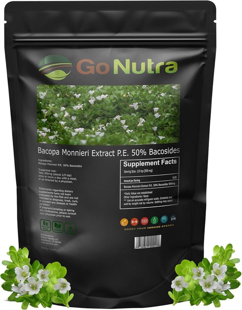 Idź Nutra Bacopa ekstrakt proszek (Bacopa Monnieri) 50% Bacosides - Herbal ekstrakt Brahmi suplement (4 oz.)