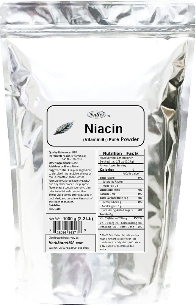 Niacyna Witamina B3 Czysty proszek (1000 gramów (2,2 lb))