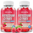 2 Pack Gummies cytrynian potasu, Gummies wysokiej zawartości potasu 1200mg Support Kurcze nóg i mięśni Zdrowie, Gummies potasu dla dorosłych i dzieci, Wegan, Malina Flavor 120 Count