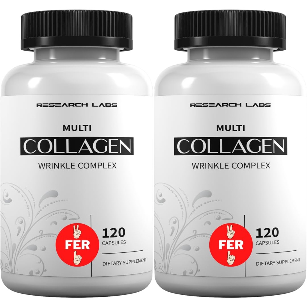 Research Labs 2 for 1 Promo 240 Collagen Pills - 6000 mg na dzień. Grass Fed Anti-Aging Support for Skin, Joints, Tendons, Bones, Hair and Nails. Paleo Friendly. Kolagen Peptydy w proszku Suplement...