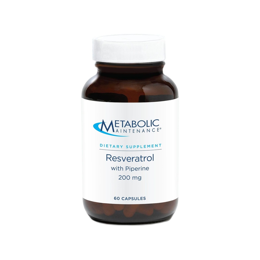 Resweratrol Metabolic Maintenance Resweratrol z piperyną - Trans Resweratrol Supplement Kapsułki dla przeciwutleniaczy + Wsparcie sercowo-naczyniowe, Brak Fillerów, 200mg Trans- Resweratrol na dawkę - 60 Kapsułki