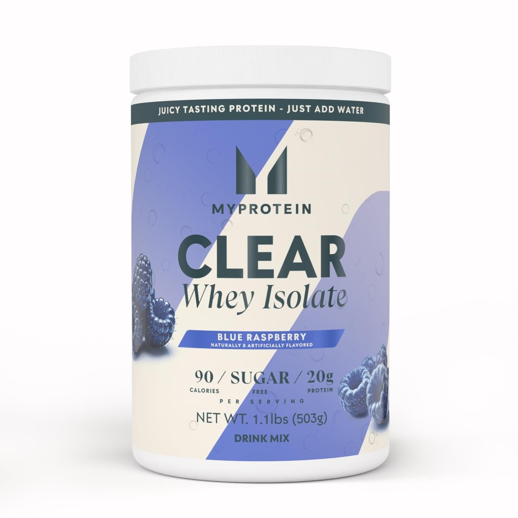 Myprotein Clear Serwatka Isolate Protein Powder, 1.1 Lb (20 Służenia) Blue Malina, 20 g Białko na serwowanie, naturalnie aromatyczny napój, Codzienne spożycie białka dla najwyższej wydajności