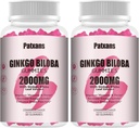 2 Opakowania 2000mg Ginkgo Biloba Gummies - Ginkgo Biloba Suplementy dla wsparcia zdrowia mózgu, Poprawa nastroju i skupienia, Energia, Dorośli, Strawberry Flavor, 120 Count
