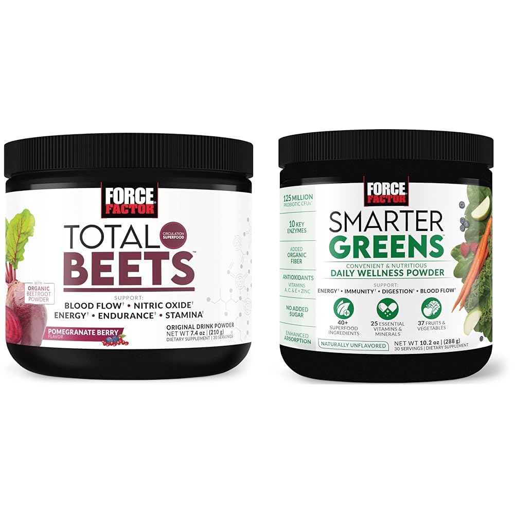 Siła Czynnik Total Beets Drink Mix Superfood Proszek z azotanów do wspomagania cyrkulacji, Przepływ krwi i inteligentniejsze Zielone Codziennie Wellness Proszek do wspierania energii, Odporność i trawienie