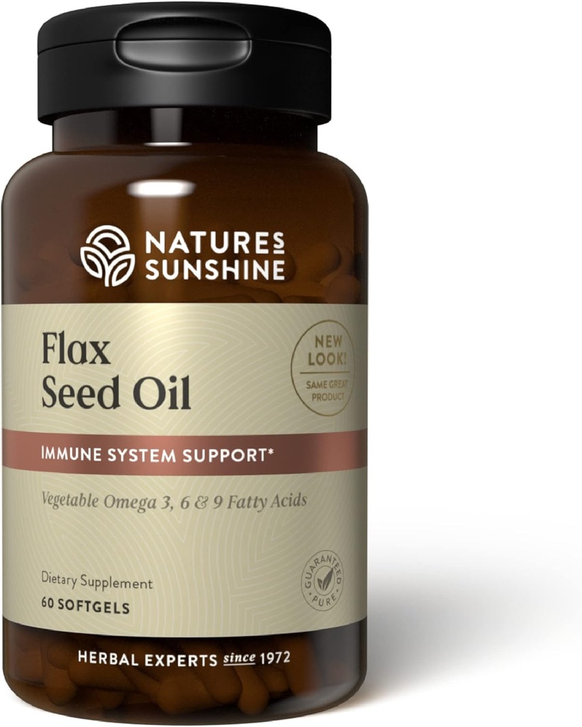 Nature 's Sunshine Flax Seed Oil, 60 Softgels 124; Doskonałe źródło Hearthealth Fatty Acids, Zawiera Lignans, które pomagają zwiększyć odporność i wsparcia piersi i zdrowia prostaty