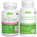 Super B12- Complex 1000mcg + Advanced Ashwagandha KSM- 66, L- Theanine & Magnezu Bundle, Wysoka Absorpcja Podjęzykowa Witamina B12 + Multi Action Adaptogen Complex, przez Igennus