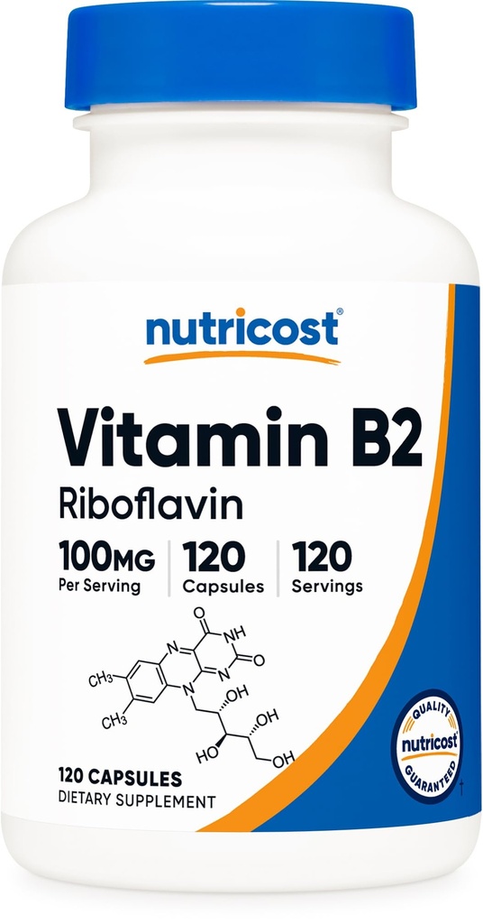Nutricost Witamina B2 (Riboflavin) 100 mg, 120 Kapsułki - Gluten Free i Non-GMO