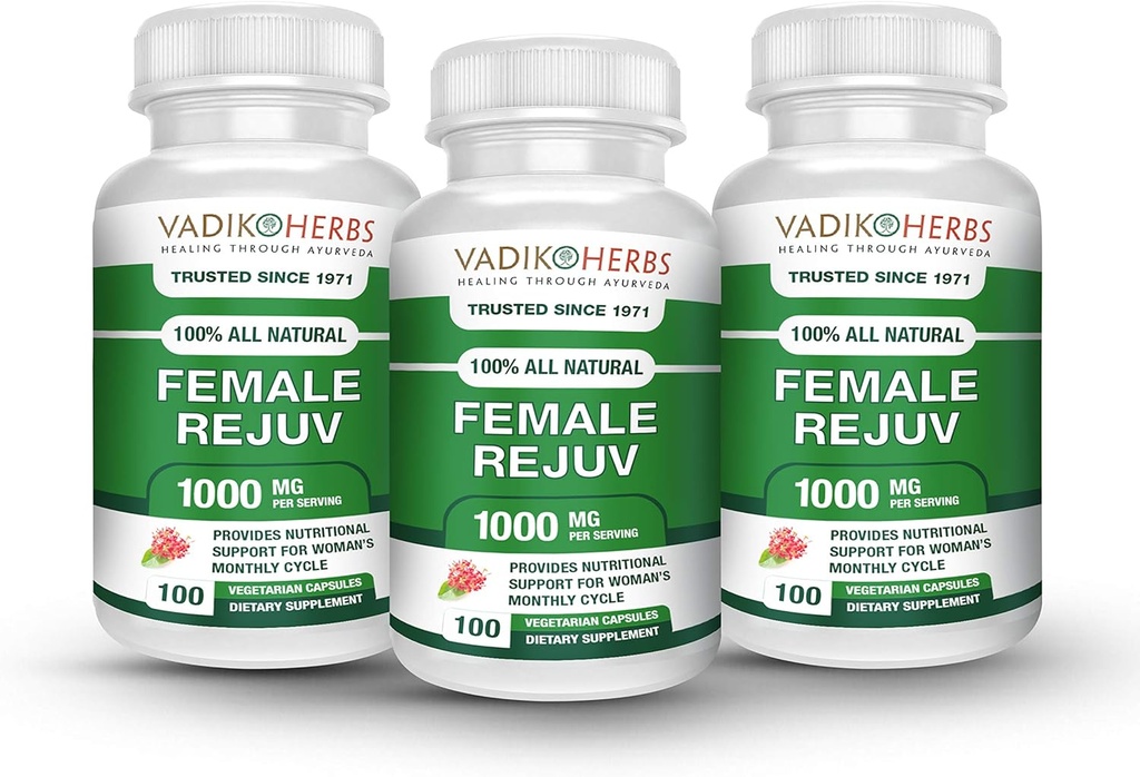 Kobieta Rejuv przez Vadik Herbs 124; Leczenie ziołowe PMS Suplement Ulgi Premenstrual Cycle Support 124; Herbal Formula Complex dla Menstrual Cramp & Periods 124; Naturalnie Równowaga Hormony (3 Pack)