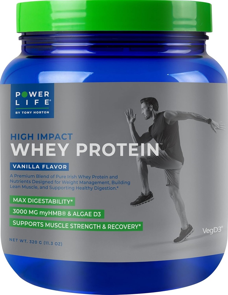 POWERLIFE Tony Horton Wysoka trawa uderzeniowa Serwatka z 3000 MG białka HMB, No Sugar Added, Non-GMO, Hormon i Antybiotyczne wolne, 15 Sług (Vanilla)