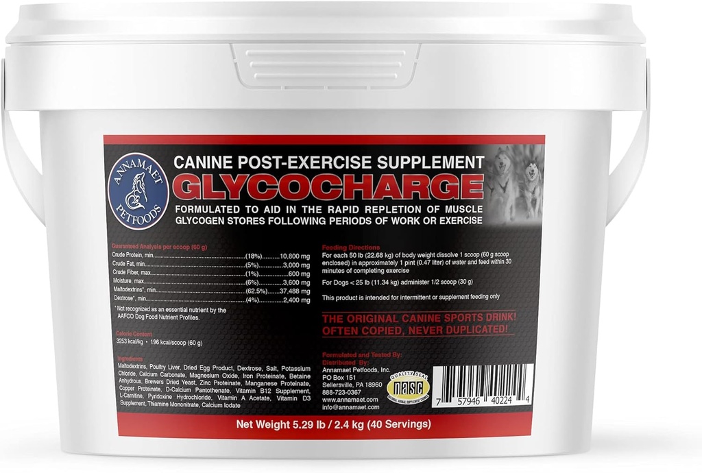 Annamaet Glycocharge - Post- Exercise Supplement for Canine Atletics and Working Dogs - with Maltodextrins to Help Replenish Muscle Glycogen for Faster Recovery - 2.4 kg