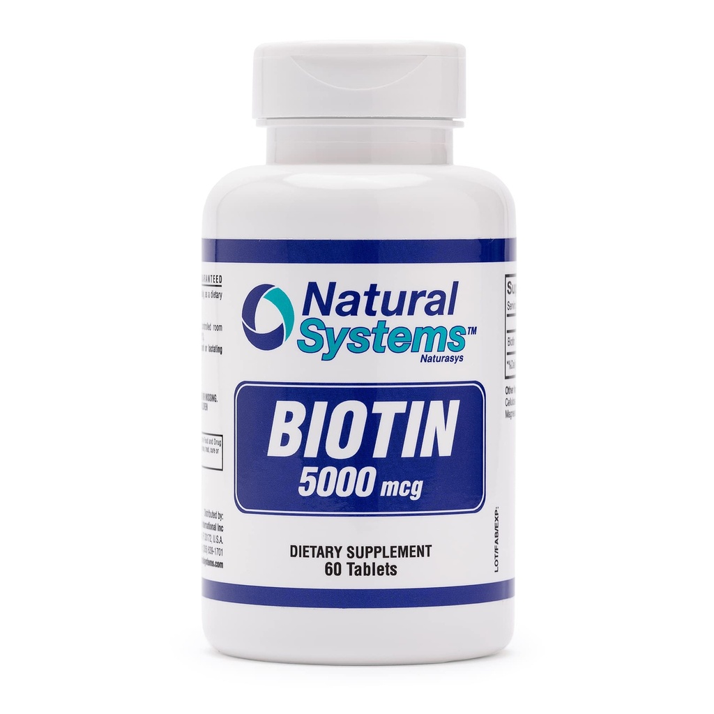 Biotin 60 Tabletki 5000 µg według systemów naturalnych 124; Biotin Włosy Wsparcie wzrostu Pigułki 124; Włosy skóry Nails Witaminy dla mężczyzn i kobiet 124; Biotin Suplement poprawia wzrost komórek
