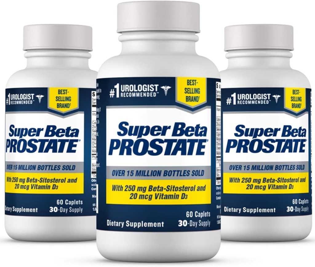 SUPER BETA PROSTATE Supplement Supplement for Men 's Health - Reduce Bathroom Trips, Promote Sleep, Better Bladder Empting & Healthy Prostate, Beta Sitosterol - 60 Count (Pack of 3)