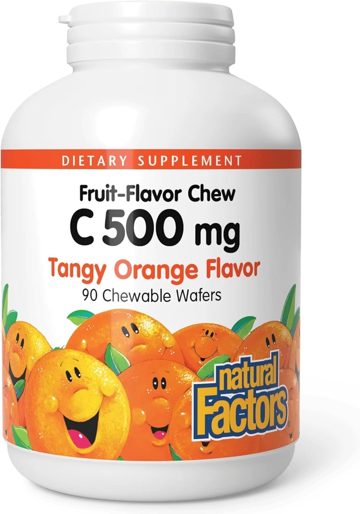 Naturalne czynniki, Witamina C 500 mg, Dzieci do żucia do wsparcia zdrowych kości i zębów, Tangy Orange, Wegan, Non-GMO, 90 płytek (90 porcji)