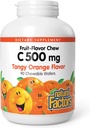 Naturalne czynniki, Witamina C 500 mg, Dzieci do żucia do wsparcia zdrowych kości i zębów, Tangy Orange, Wegan, Non-GMO, 90 płytek (90 porcji)
