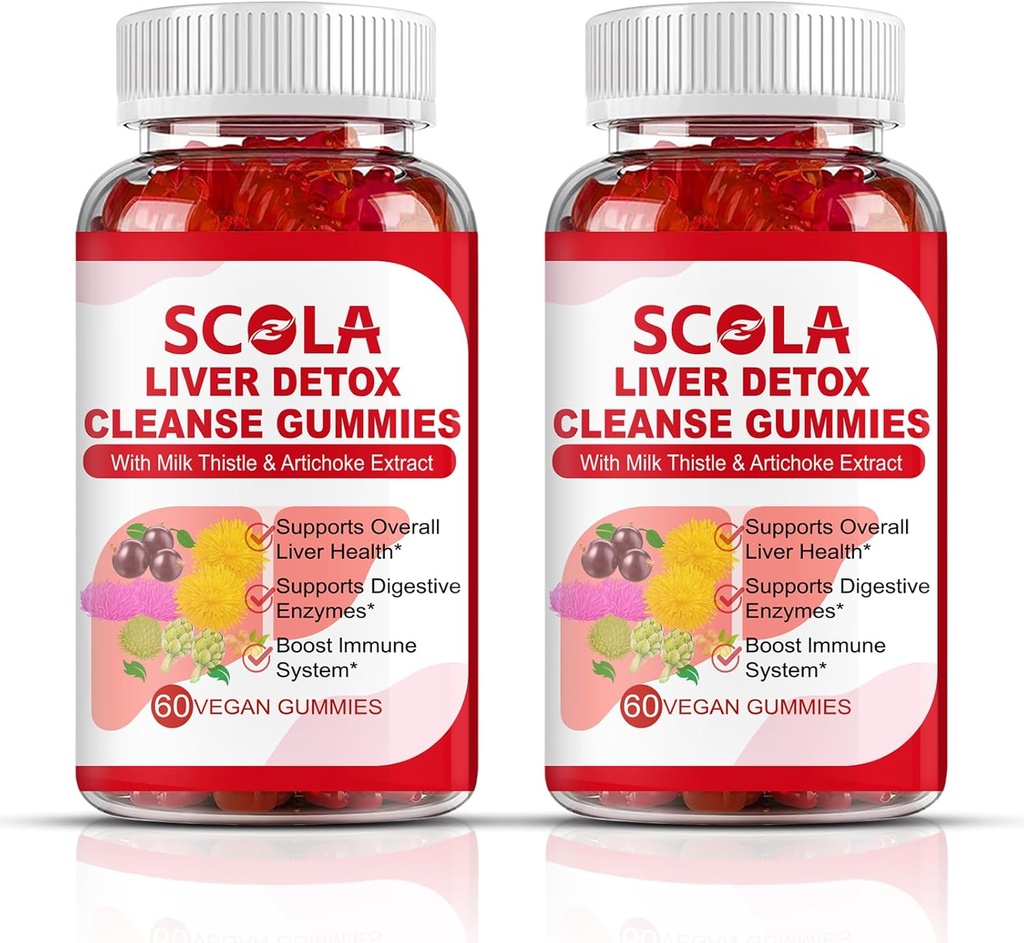 SCOLA Cleanse Liver Detox & Naprawa Gummies, Suplement do wsparcia wątroby zawiera ekstrakt Tistle mleka z sylimaryny, Dandelion, Chicory Root, suplementy zdrowia wątroby, 120