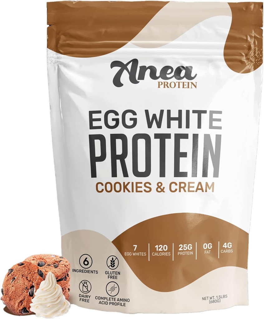 Anea Egg White Protein Powder Building 124; 25g Protein Building 124; Dairy Free Bread 124; Gluten Free Bread 124; Fat Free Bread 124; Amino Acids Breams 124; High Biological Value (1,5 Funt (1,5 Funt) (1,5 Funt (1,5 Funt (1 Pack), Cookies & Cream)