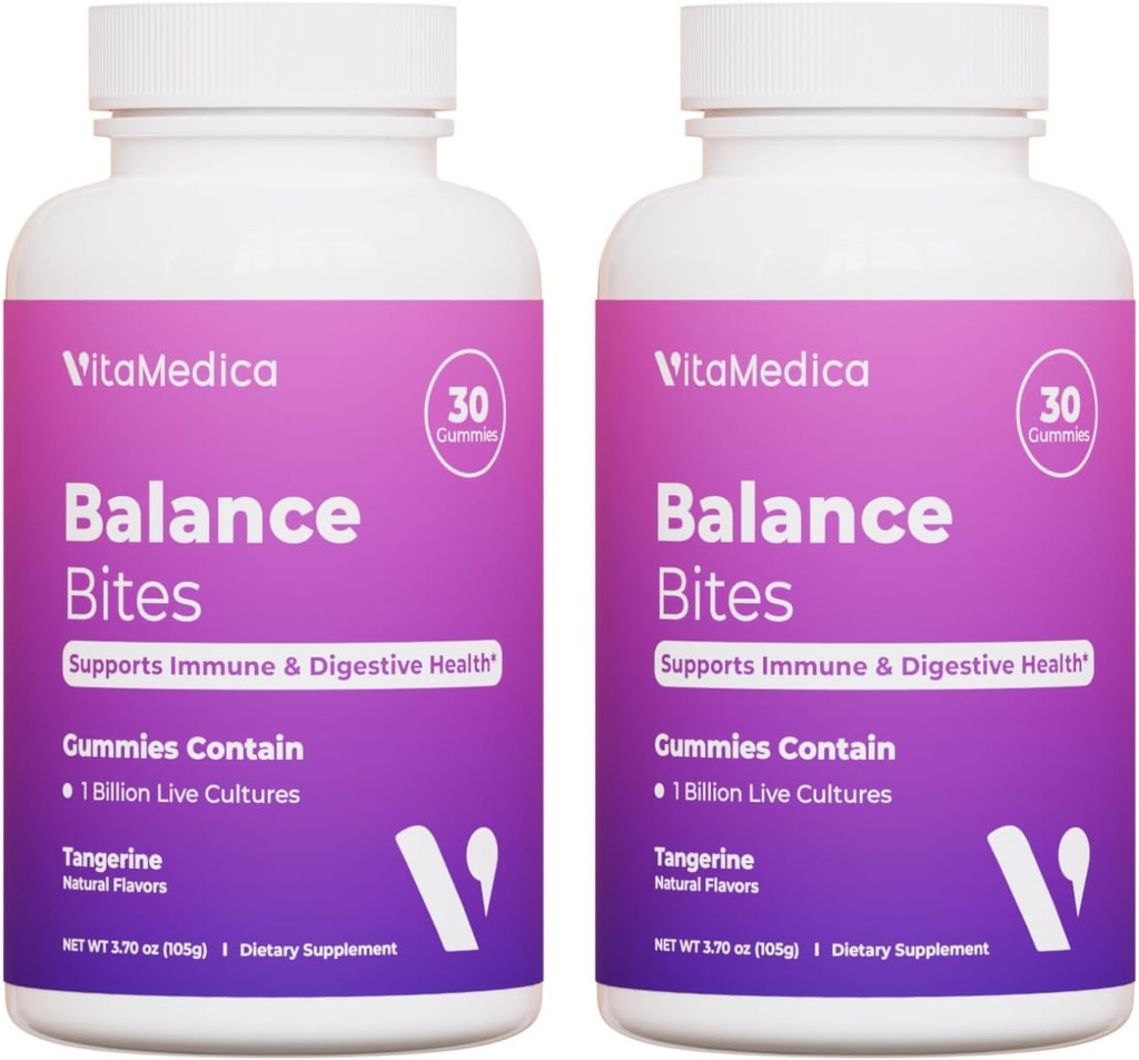 VitaMedica Balance Bites - Probiotyczne Gummies for Digestive Support, Immune & Gut Health - 1 Miliard CFU Bez chłodzenia Wymagane - 60 Gummies (2 Pack)
