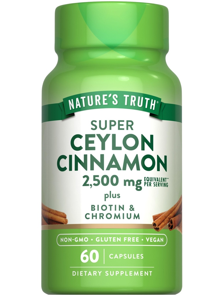 Nature 's Truth Ceylon Cynamon Kapsułki 124; 2500mg 124; plus Chrom i Biotin 124; 60 Hrabia 124; Wegan, Non- GMO & Gluten