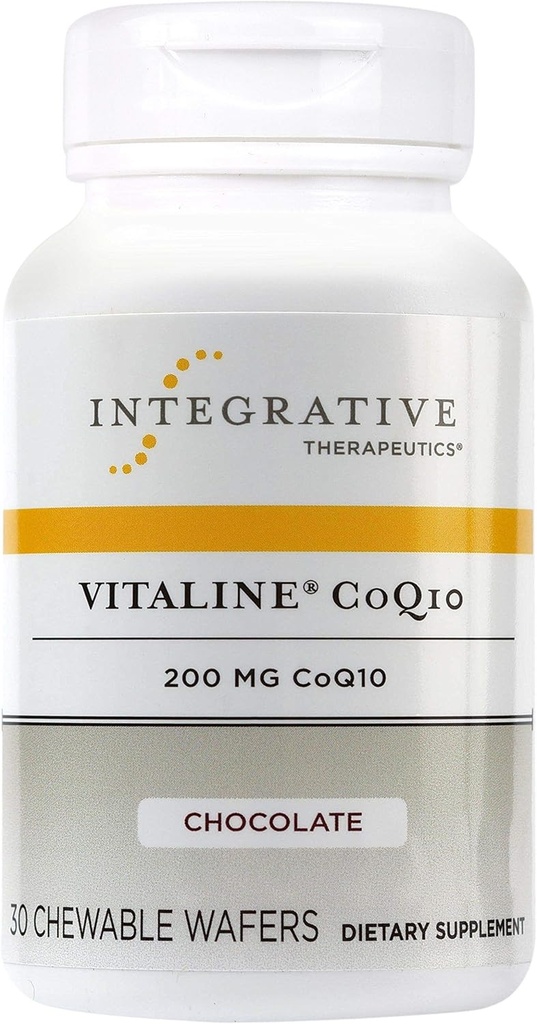 Terapia integracyjna Vitalina CoQ10 200 mg - Suplement do Wspomagania Zdrowia Mózgu dla Dorosłych * - Wsparcie Zdrowia Serca * - Darmowy - Czekoladowy aromat, 30 Tabletki do żucia (30 Służenia)