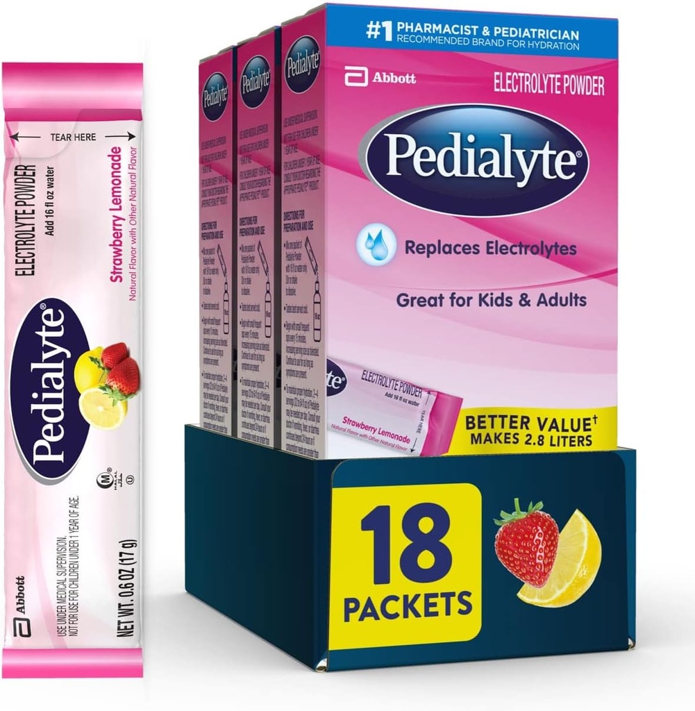 Pediality w proszku Electrolyte, Lemoniada truskawkowa, Napoje nawadniające, 18 Pakiety z proszkiem pojedynczym