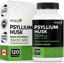 Renew Actives Psyllium Husk 1200MG na 2 Kapsułki - Bulk- Formowanie Laxative & Solvable Fiber for Digestive Health, Regularność & Dorosłe Wellness - Pure Ingredients - Made in Canada - 120 Kapsułki