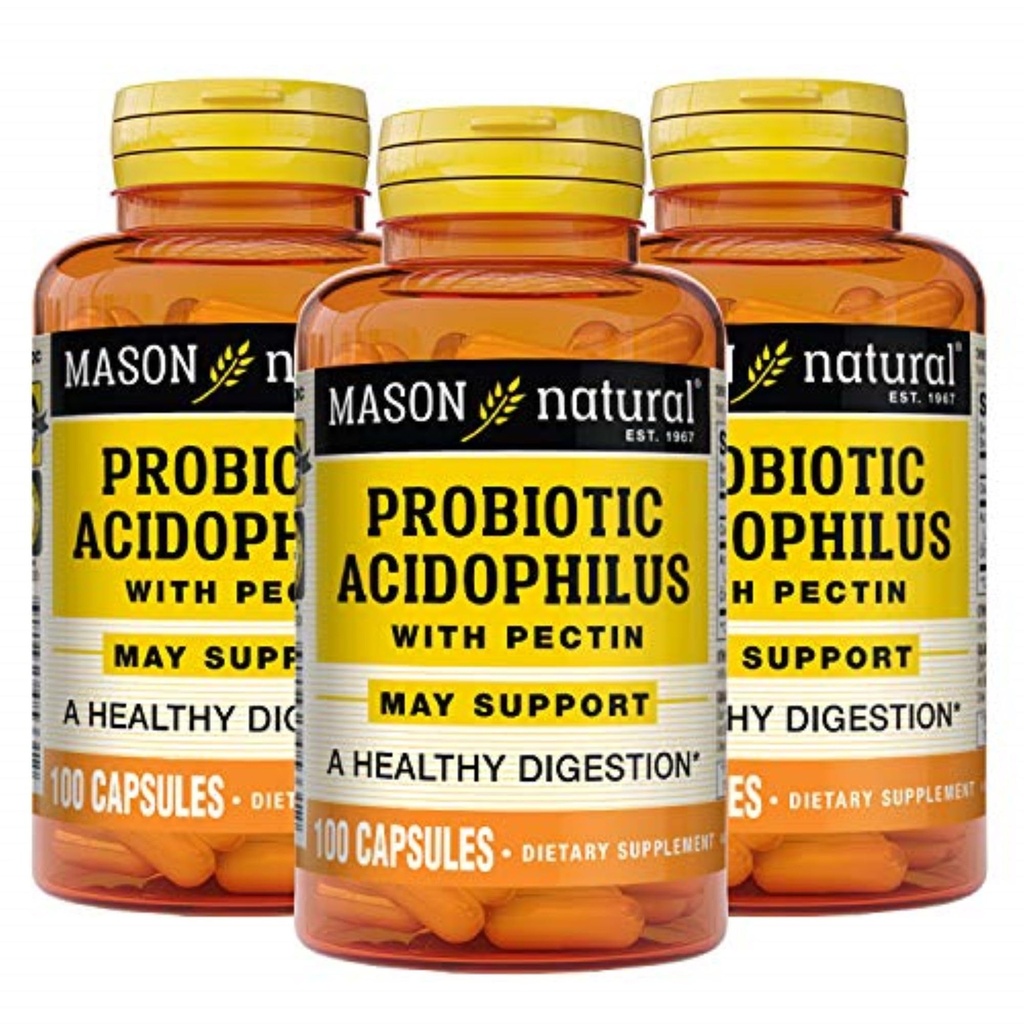 MASON NATURAL Probiotic Acidophilus, 150 Day Supply, Wspiera regularność i normalne spożywanie z Pectin & Wapń, 100 kapsułki (Opakowanie po 3)