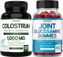 Colostrum (120 hrabiego) Colostrum bydlęce Kapsułki dla dorosłych i glukozaminy Chondroitin (60 Gummies) Wspólne suplementy dla mężczyzn i kobiet z pysznym aromatem malinowym - Vegan Safe & Made in USA