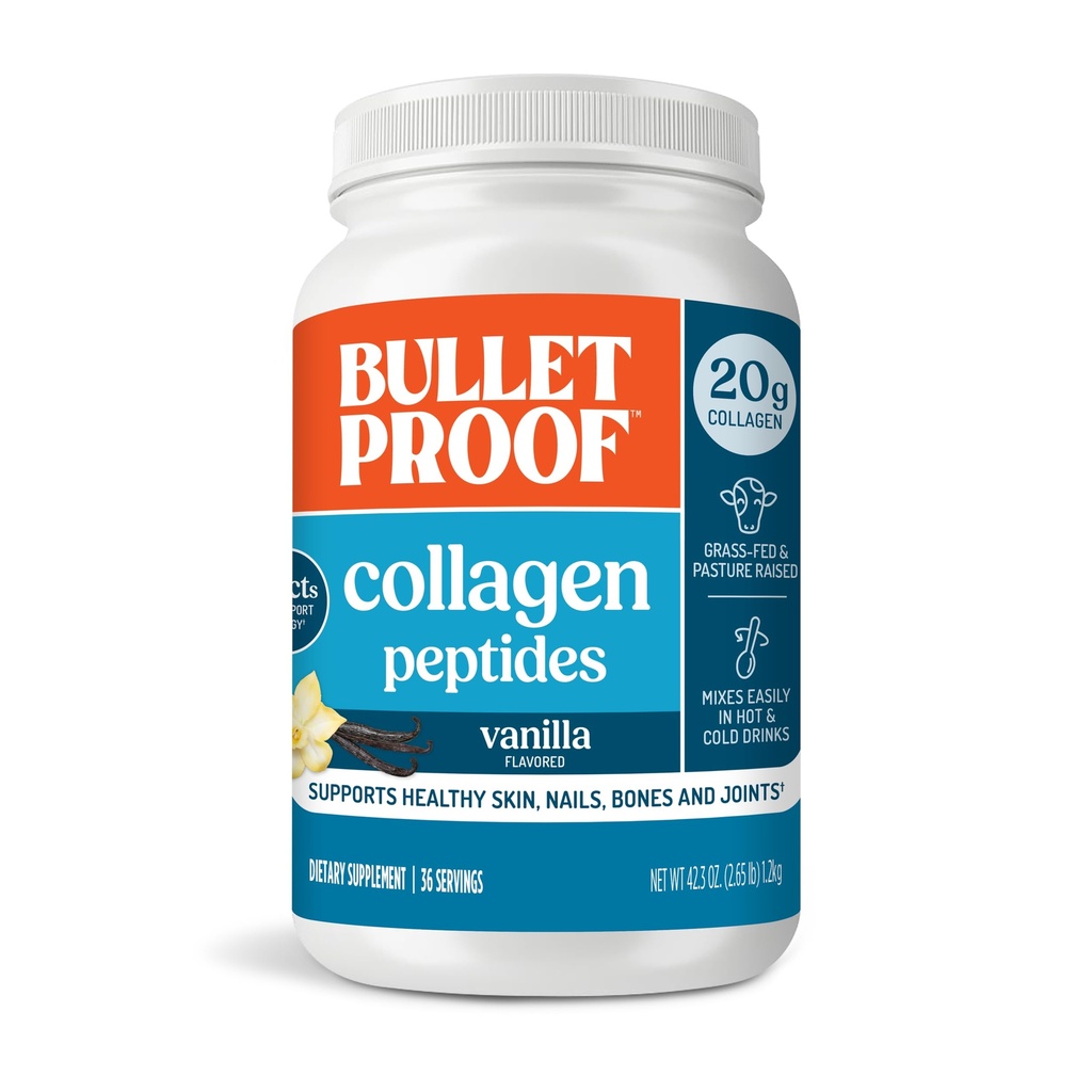 Kuloodporne Vanilla Collagen Protein Powder with MCT Oil, 19g Protein, 42.3 Oz, Value Size, Collagen Peptydes i Amino Acids for Healthy Skin, Kości i łączniki