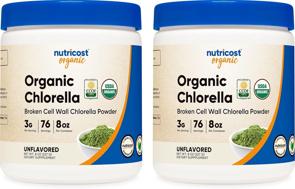 Nutricost Organic Chlorella 8oz (.5 LBs) (2 Bottles) - 3000mg Per Serving