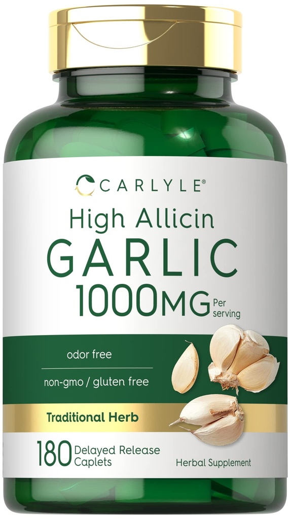 Carlyle czosnku suplement 1000mg do 124; 180 Cappets do 124; Odorless Pills do 124; Wysoka Allicin Extract do 124; Wegetarian, Non-GMO & Gluten Free