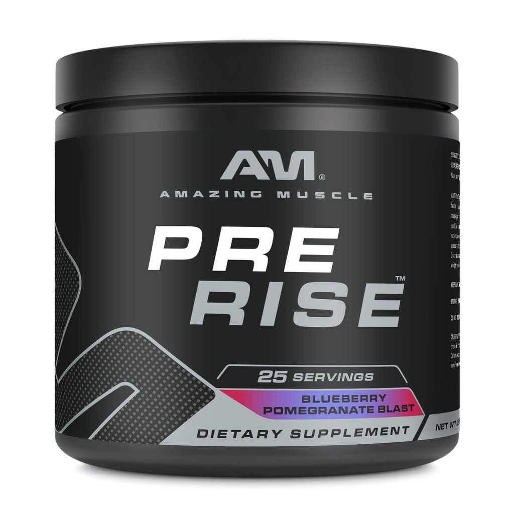 Amazing Muscle Pre Rise Between 124; Wstępny trening proszku suplement z kofeiną & Beta- Alanina dla mężczyzn i kobiet 124; 25 Służenia (25 Służenie, Blueberry Granat Blast)