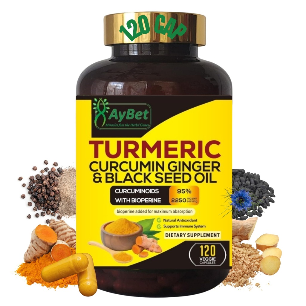 Świat 1st.Turmeric Curcumin imbir i czarny olej nasienny, 120 Czapki, 2250mg, 95% Curcuminoids, BioPerin Added, Dodatkowa siła, Organiczny, Halal, Wegan, Wsparcie układu immunologicznego, Wspólne wsparcie (120)
