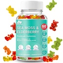 BIO VITALICA Sea Moss Gummies Elderberry BioVitalica - Witamina C D + Cynk - Irish Seamoss Vegan Gummy z Sea Moss żel & Proszek dla odporności, Detox - dla dorosłych i dzieci