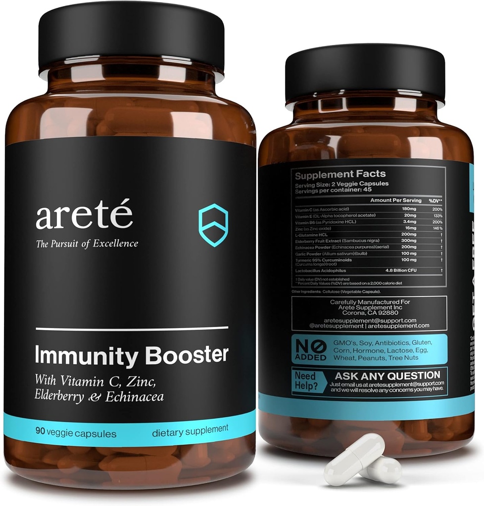 Premia Immunitet Booster Suplement - 10 w 1 Naturalny Wzmacniacz układu oddechowego i immunologicznego, 90 Kapsułki, Witamina C, Cynk, Elderberry, Kurkumina kurkumina kurkumina, Czosnek, Probiotyczny Immune Boost Vitaminy