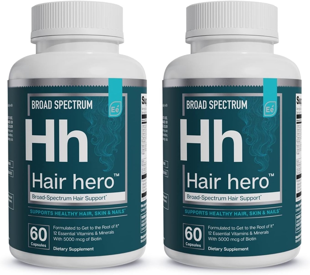 Elementy zasadnicze ® Hair Hero ™ - Witaminy do włosów dla mężczyzn - Wsparcie szerokopasmowe z 5000 µg Biotin - 60 Count - 30 Servings (2- Pack)