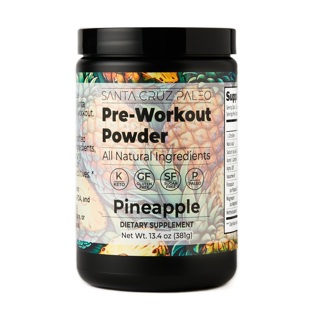 Santa Cruz Paleo Pre Workout Proszek Elektrolity, Magnezu, Potas, Sól morska i L Citrulina, Kofeina & Cukier Bezpłatny Pretensive Drink Mix for Energy & Hydration, Smak ananasowy, 30 Służenia