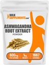 BulkSupplements.com Ashwagandha Root Extract Powder - Ashwagandha Supplement, Herbal Supplement - Vegan & Gluten Free, 600mg per Serving, 1kg (2,2 kg) (opakowanie po 1)